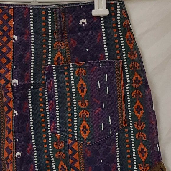 Vtg Red Rover Womens W28 x L19 Multicolor Rodeo Aztec Pattern Denim Short Skirt - Picture 8 of 12
